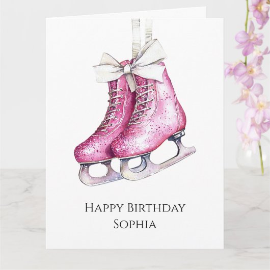 Hübsche Rosa Ice Skate Geburtstag Karte (Orchidee)