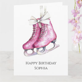Hübsche Rosa Ice Skate Geburtstag Karte