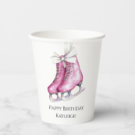 Hübsche Rosa Ice Skate Geburtstag Pappbecher