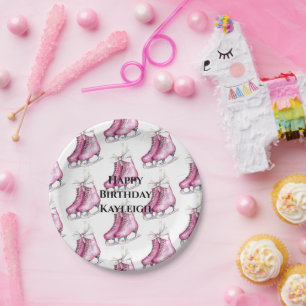 Hübsche Rosa Ice Skate Geburtstag Pappteller