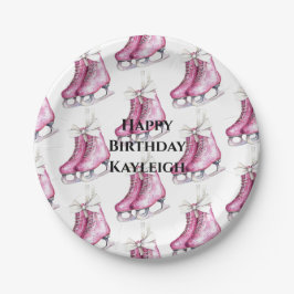 Hübsche Rosa Ice Skate Geburtstag Pappteller