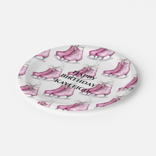 Hübsche Rosa Ice Skate Geburtstag Pappteller (Schrägansicht)