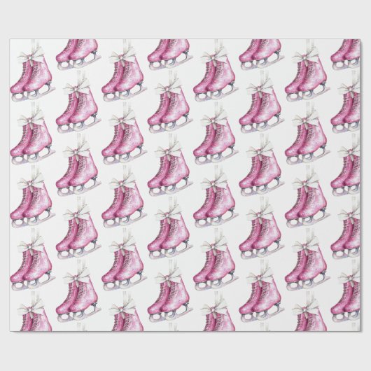 Hübsche Rosa Ice Skate Weihnachten Geschenkpapier (Flach)
