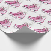 Hübsche Rosa Ice Skate Weihnachten Geschenkpapier (Ecke)