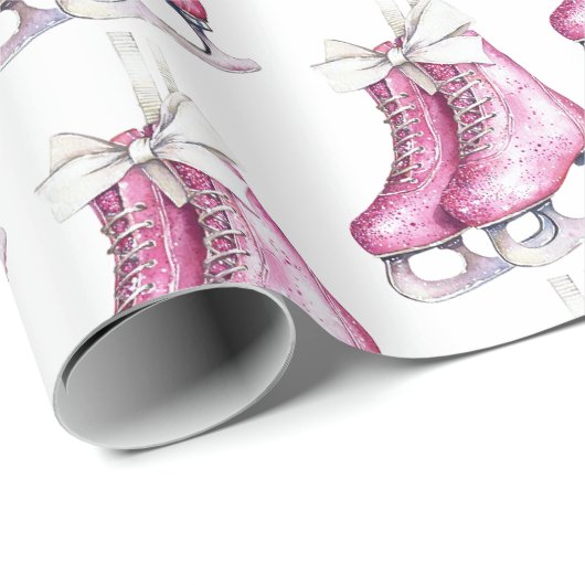 Hübsche Rosa Ice Skate Weihnachten Geschenkpapier (Rolleneckpunkt)