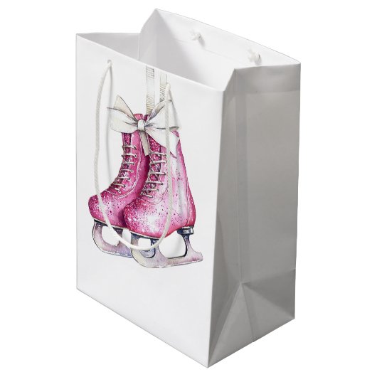 Hübsche Rosa Ice Skate Weihnachten Mittlere Geschenktüte (Rückseite Schrägansicht)