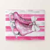 Hübsche Rosa Ice Skate Weihnachten Puzzle (Horizontal)