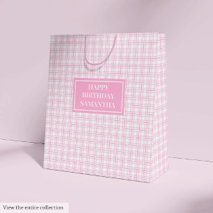 Hübsche rosa karierte Geschenktasche mit individue Mittlere Geschenktüte