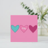 Hübsche rosa Karte + 3 Herz Valentinstag Karte (Stehend Vorderseite)