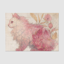 Hübsche rosa Katze mit Blumen auf alt aussehendem  Seidenpapier