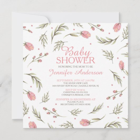 Hübsche Rosa-Kinderdusche Einladung (Vorderseite)