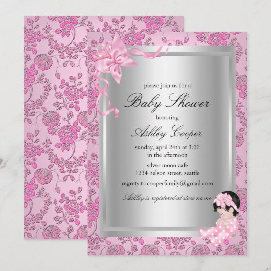 Hübsche Rosa-Kinderdusche Einladung (Vorne/Hinten)