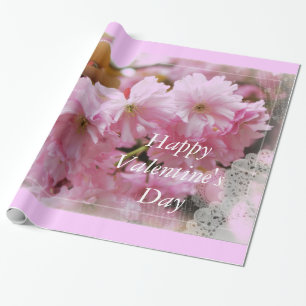hübsche rosa Kirschblüten frohen Valentinstag Geschenkpapier