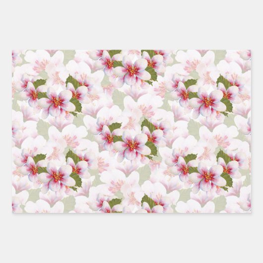 Hübsche Rosa Kirschblüten Wasserfarbe Geschenkpapier Set (Vorderseite)