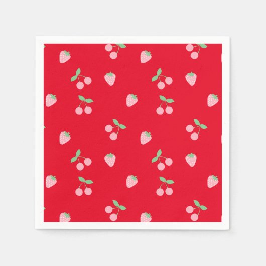 Hübsche Rosa Kirsche Erdbeere Frucht Muster Rot Serviette (Vorderseite)