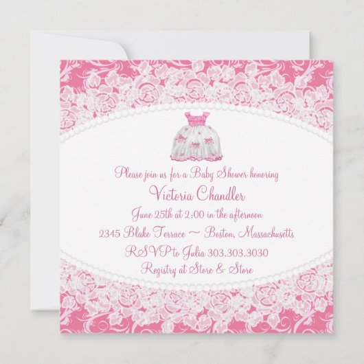 Hübsche rosa Kleiderdusche Einladung (Rückseite)