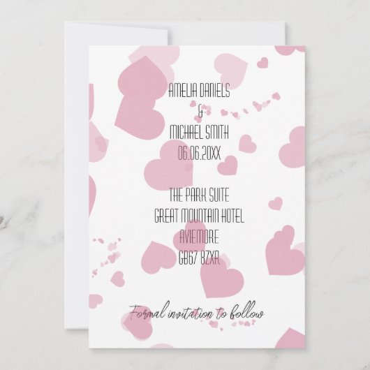 Hübsche rosa Liebe Save the Date Karte (Rückseite)