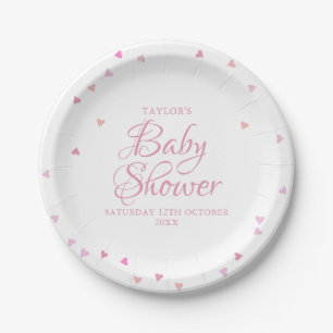 Hübsche rosa Liebesherzen Baby Shower / Streusel Pappteller