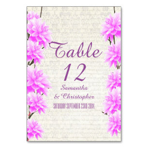 Hübsche Rosa-Lila-Blume Blüte Hochzeit Tischnummer