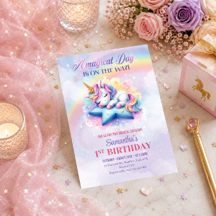 Hübsche Rosa Lila Einhorn Magischer Tag Party Einl Einladung