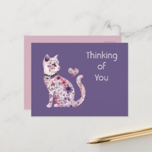 Hübsche rosa lila Herzen Rosen Floralkatze Postkarte
