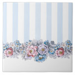 Hübsche rosa, Lila und blaue Blumen und Streifen Fliese<br><div class="desc">Hübsches Vintag-inspiriertes Design mit Reihen von vertikalen,  blauen und weißen Streifen mit farbenfrohen Rahmen aus rosa,  blauen und lila Blumen mit dunklen Konturen.</div>