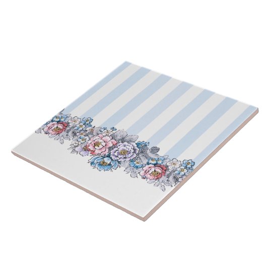 Hübsche rosa, Lila und blaue Blumen und Streifen Fliese (Seite)