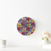 Hübsche Rosa Lilac Blue Red Wildblume Illustration Runde Wanduhr (Zuhause)