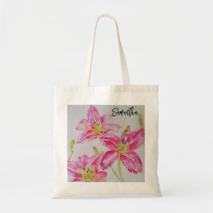Hübsche rosa Lilie Lilien Aquarell-Kunst-Tasche Tragetasche