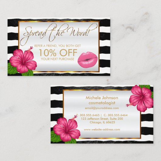 Hübsche rosa Lippenstift-Geschäfts-Empfehlung Empfehlungskarte (Vorne/Hinten)