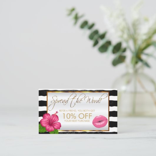 Hübsche rosa Lippenstift-Geschäfts-Empfehlung Empfehlungskarte (Stehend Vorderseite)