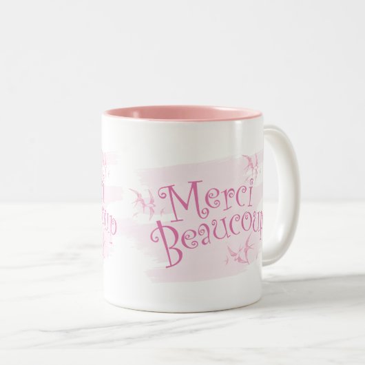 Hübsche rosa "Merci Beaucoup" Dankeschön-Geschenkt Zweifarbige Tasse (VorderseiteRechts)