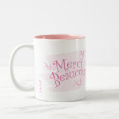 Hübsche rosa "Merci Beaucoup" Dankeschön-Geschenkt Zweifarbige Tasse (Links)