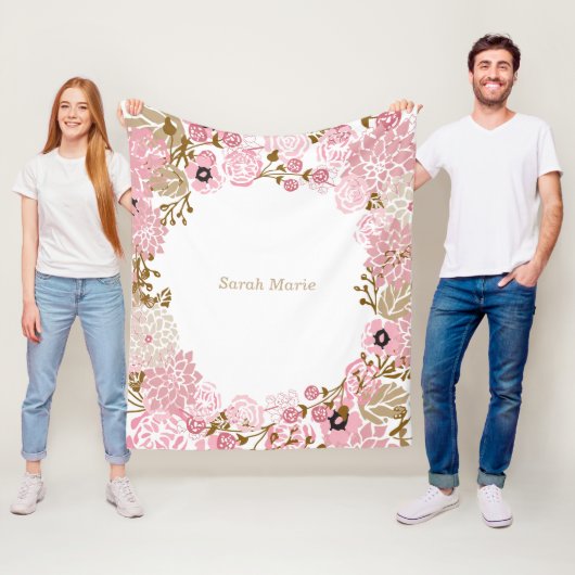 Hübsche rosa mit BlumenBlumen und DIY Text Fleecedecke (Beispiel)