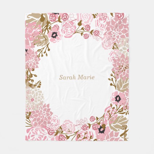 Hübsche rosa mit BlumenBlumen und DIY Text Fleecedecke (Vorderseite)