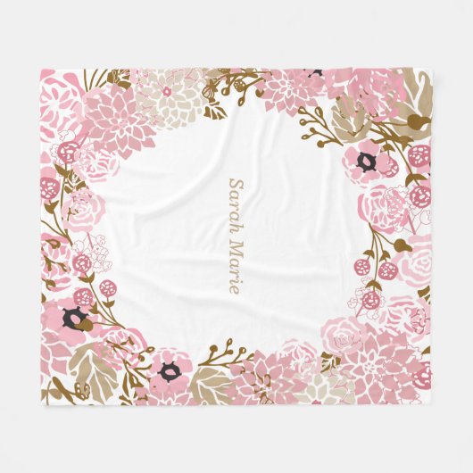 Hübsche rosa mit BlumenBlumen und DIY Text Fleecedecke (Vorderseite (Horizontal))
