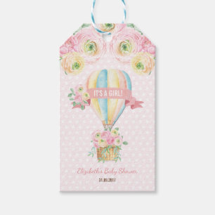 Hübsche rosa mit Blumenheißluft-Ballon-Baby-Dusc Geschenkanhänger