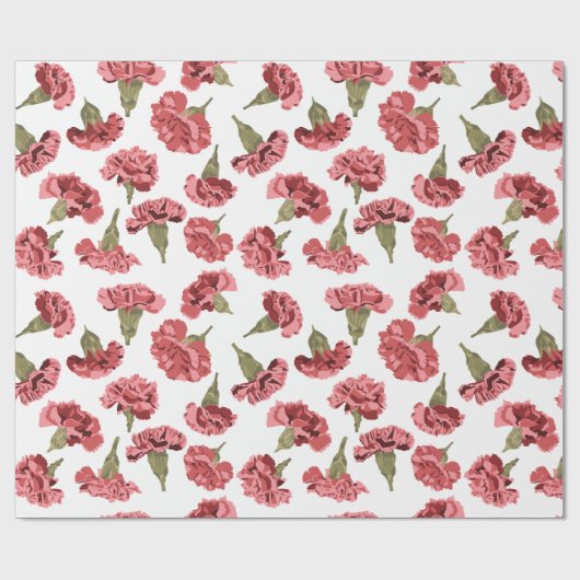 Hübsche rosa Nelken Blume auf weißem Gemustert Geschenkpapier (Flach)