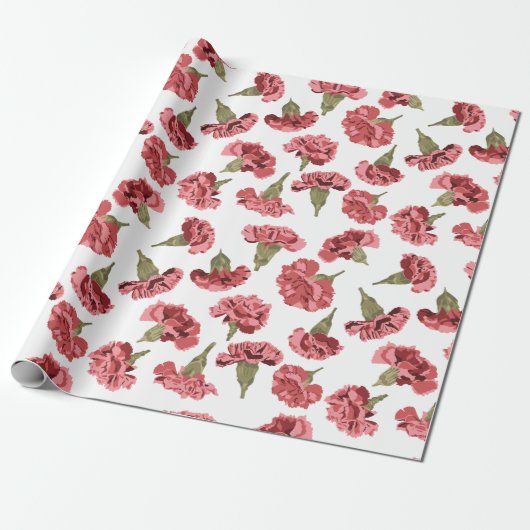 Hübsche rosa Nelken Blume auf weißem Gemustert Geschenkpapier (Ungerollt)