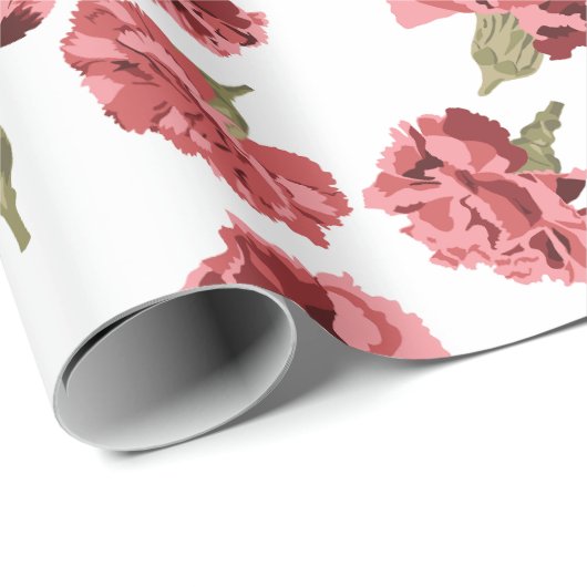 Hübsche rosa Nelken Blume auf weißem Gemustert Geschenkpapier (Rolleneckpunkt)