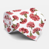 Hübsche rosa Nelken Blume auf weißem Gemustert Krawatte (Gerollt)