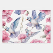 Hübsche Rosa Nelken Schöne Vogelmischung Geschenkpapier Set (Vorderseite 3)