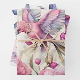 Hübsche Rosa Nelken Schöne Vogelmischung Geschenkpapier Set