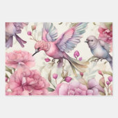 Hübsche Rosa Nelken Schöner rosa Lila Vogel Geschenkpapier Set (Vorderseite)