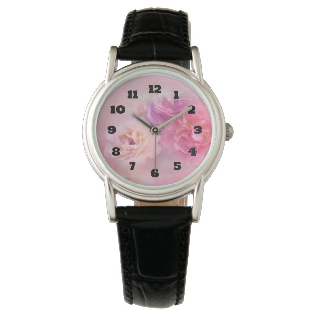 Hübsche rosa Nelken Stilvolle Fotografie Armbanduhr (Vorderseite)