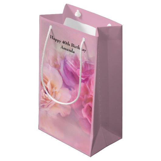 Hübsche rosa Nelken Stilvolle Fotografie Geburtsta Kleine Geschenktüte (Vorderseite Schrägansicht)