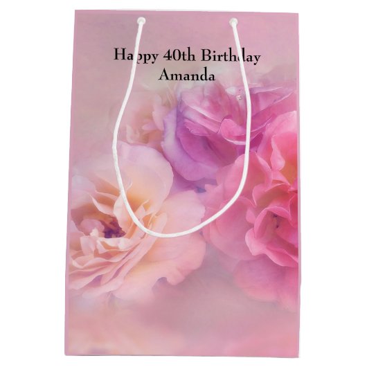 Hübsche rosa Nelken Stilvolle Fotografie Geburtsta Mittlere Geschenktüte (Rückseite)