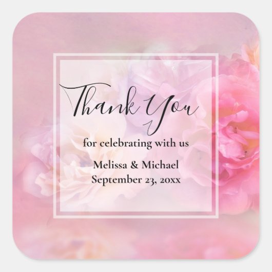 Hübsche rosa Nelken Stilvolles Foto Vielen Dank Quadratischer Aufkleber (Vorderseite)