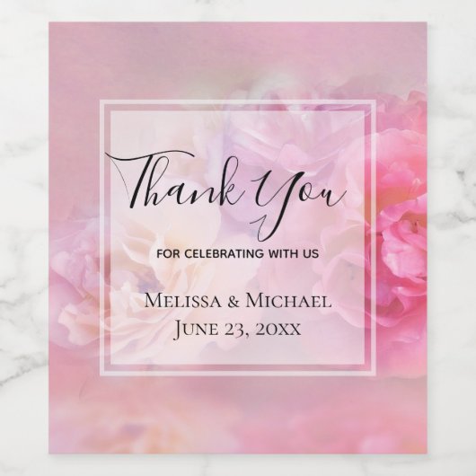 Hübsche rosa Nelken Stilvolles Foto Vielen Dank Weinetikett (Einzelnes Label)