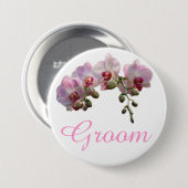 hübsche Rosa Orchideen Blume Bräutigam Hochzeitskn Button (Vorne & Hinten)